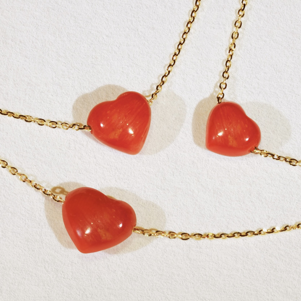 Large Coral Heart Necklace MARIA BATTAGLIA - 5