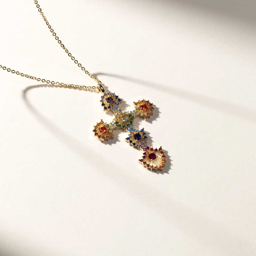 Necklace Cross multicolor lace