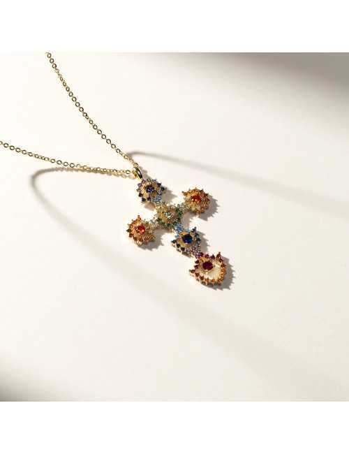 Necklace Cross multicolor lace