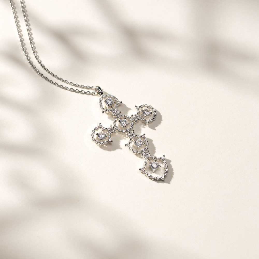 White Lace Cross Necklace